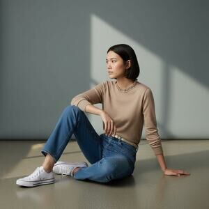 J.Crew Extra Small Cotton beige ruffleneck Pullover knit long sleeve sweater